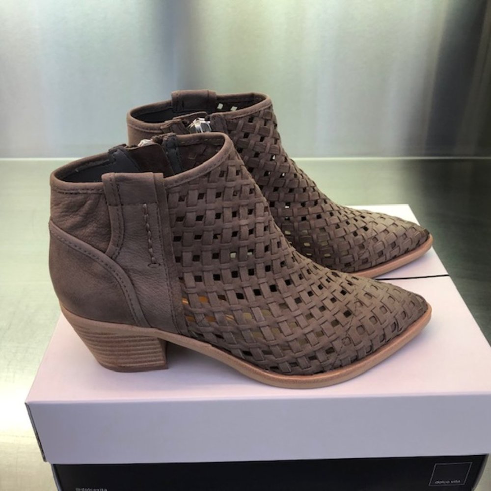 Cutout ankle boots in softest gray Nubuck leather.